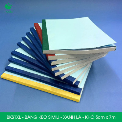 BKS1XL - 1 cuộn băng keo Simili khổ 5cm x 7m - Xanh lá - Băng dính dán gáy sách, đóng cuốn