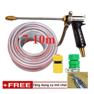 Bộ dây vòi xịt nước rửa xe, tưới cây . tăng áp 3 lần, loại 7m, 10m 206318 đầu đồng,cút,+ tặng mở chai