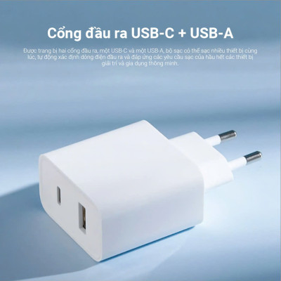 Củ Sạc Nhanh Xiaomi Mi 33W Wall Charger (Type A + Type C) EU - Hàng Chính Hãng