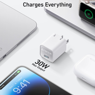 Sạc ANKER 511 Nano 3 30W 1 cổng USB-C PiQ 3.0 tương thích PD - A2147 - Hỗ trợ sạc nhanh 30W cho iPhone 13 trở lên.