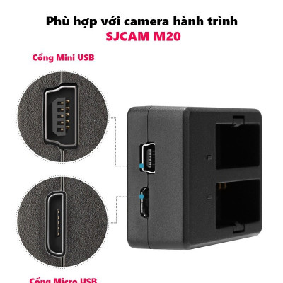 Dock Sạc Pin Đôi Kèm Cáp Cho Camera Hành Trình Sjcam M20 - Hàng Chính Hãng
