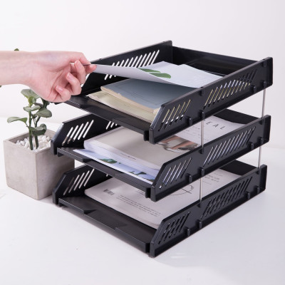 Giá tài liệu nhựa 3 ngăn Deli - Ghi xám/ Xanh dương/ Đen - 1 chiếc - E9209