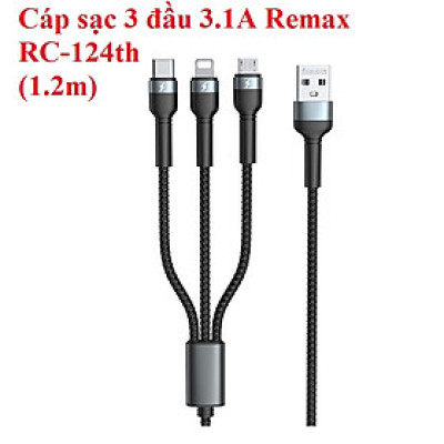 Cáp sạc 3 đầu đa năng 3.1A Remax RC124th (1.2m) - Hàng chính hãng