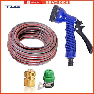 Bộ dây vòi xịt rửa xe, tưới cây, dọn dẹp nhà cửa 7-10m (cút đồng nối nhựa xanh) 206843