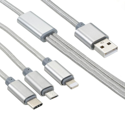 Cáp Sạc 3 Đầu Đa Năng Cho Samsung, Xiaomi, iPhone, iPad – Hàng Chính Hãng
