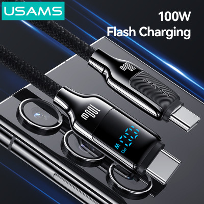 Cáp sạc nhanh USAMS SJ742 Type-C To Type-C 100W Digital Display Zinc Alloy HX Series tương thích IP15 series ( Hàng Chính Hãng)