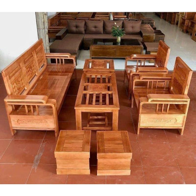 Bộ Ghế Gỗ Phòng Khách - Tay Hai Tầng