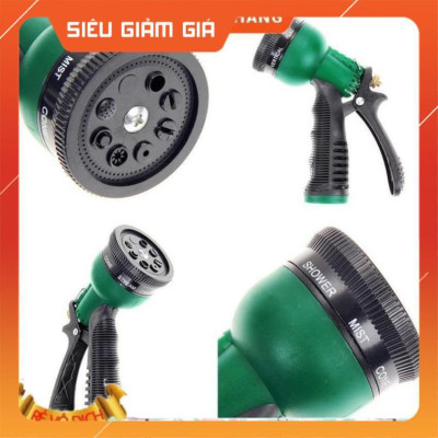Vòi xịt rửa xe,Vòi phun nước tưới cây tăng áp thông minh 8 chế độ 815498 (cút vàng,nối xanh - dây vàng)