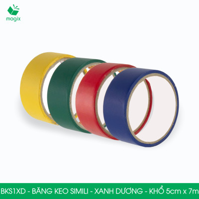 BKS1XD - 1 cuộn băng keo Simili khổ 5cm x 7m - Xanh dương - Băng dính dán gáy sách, đóng cuốn