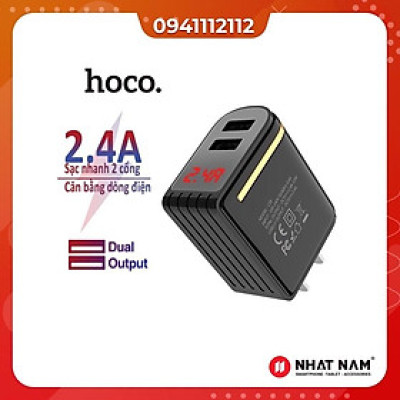 Củ Sạc 2 Cổng USB HOCO C39 (Mẫu 2020) Max 5V-2.4A (12W) , Led Hiển Thị Dòng Điện , IC Ổn Định Điện - Hàng Chính Hãng