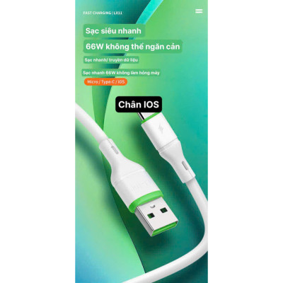 Dây sạc nhanh LI-TOP LX11 chân IOS (Túi) công suất 66W, Kim Ánh cho dùng thử 30 ngày, bảo hành hàng chính hãng 12 tháng
