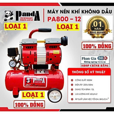 [chính hãƞg] Máy nén khí không dầu PANDA 12L (PA 800\12) 100% dây đồng, Bảo hành 1 Năm