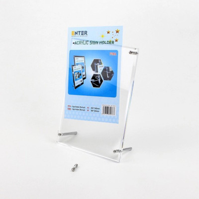 Kệ mica 1 mặt Enter F08A 15x21cm đế inox A5 đứng mica 5mm, Khung ảnh để bàn chân inox, Khung bằng khen