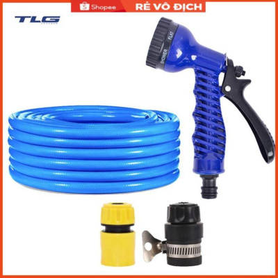 Bộ dây tăng áp 3 lần vòi xịt nước rửa xe, tưới cây loại 20m (cút nhựa nối nhựa đen 713-2) 206843