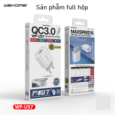 Củ sạc nhanh 18W WEKOME WP-U57 QC 3.0 tối đa 18W ( hàng chính hãng)