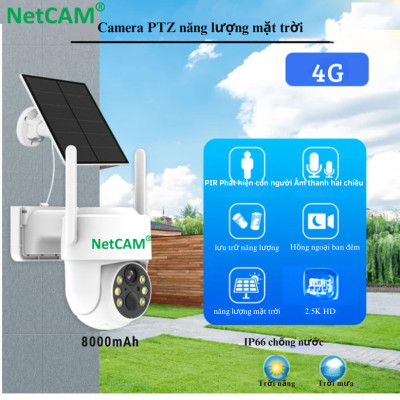 Camera Năng Lượng Mặt Trời 4G Không Dây NetCAM STL4G, Chất lượng video HD 4MP, Dùng Sim 4G, Dung lượng pin 8000mAh - Hàng Chính Hãng