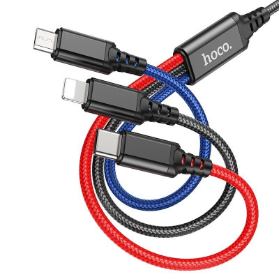 Cáp sạc nhanh 3 đầu Hoco X76 2A, dây sạc bọc dù đa năng, phù hợp với mọi loại dt hàng chính hãng