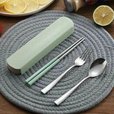 Bộ Muỗng Đũa Nĩa Lúa Mạch Tặng Kèm Hộp Đựng Xịn Xò - Hàng chính hãng