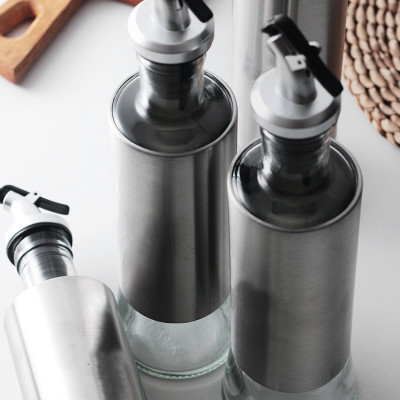 Chai rót dầu ăn, nước tương thủy tinh bọc Inox 304 cao cấp 300ml bằng thủy tinh chai hũ lọ gia vị dụng cụ nhà bếp tiện ích VANDO
