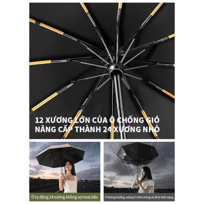 Dù Bấm Tự Động Che Nắng Mưa 12 Nan Kép Chống Thấm Nước Chống Tia UV Nhỏ Gọn Tiện Lợi