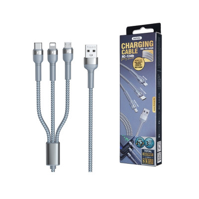 Cáp sạc 3 đầu đa năng 3.1A Remax RC124th (1.2m) - Hàng chính hãng