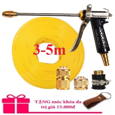 Bộ dây vòi xịt nước rửa xe,tưới cây .tăng áp 3 lần, loại 3m, 5m 206318 đầu đồng,cút đồng,nối đồng+ tặng móc khoá