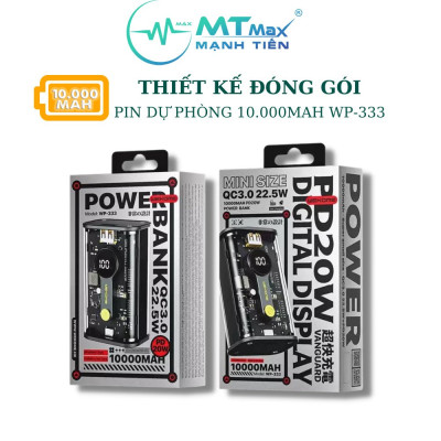 Sạc dự phòng trong sup6t1 WEKOME WP 333 dung lượng 10000mah hỗ trợ sạc nhanh 20W màn hình led hiển thị phần trăm pin cực sang hàng nhập khẩu