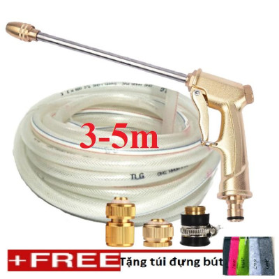 Bộ dây vòi xịt nước rửa xe,tưới cây .tăng áp 3 lần,loại 3m,5m 206701-3đầu đồng,cút đồng,nối đ+tặng túi đựng bút