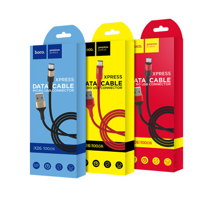 CÁP SẠC NHANH DÂY DÙ ANDROID HOCO X26 - DÀI 1.0M - MÀU ĐEN/ VÀNG/ ĐỎ - HÀNG CHÍNH HÃNG