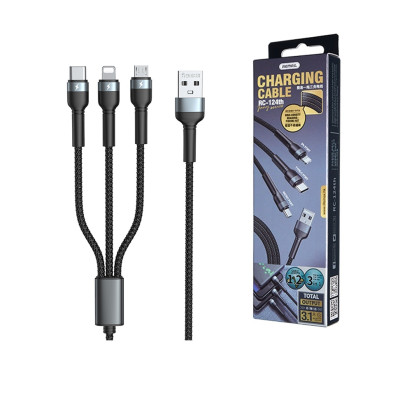 Cáp sạc 3 đầu đa năng 3.1A Remax RC124th (1.2m) - Hàng chính hãng
