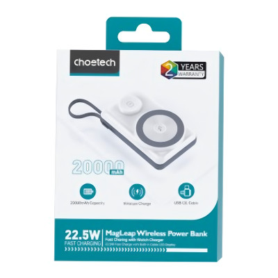 Pin dự phòng Magnetic 3in1 công suất 22.5W Choetech B696 dung lượng 20000mAh tích hợp cáp iP và Type C (Hàng chính hãng)