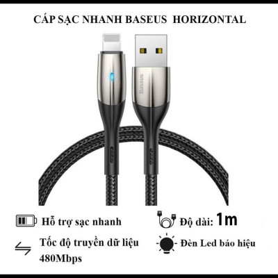 Cáp Sạc Nhanh Baseus Horizontal Data Cable - Dùng Cho iPhone iPad - Trang Bị Đèn Led - Công Nghệ Chống Đứt Gãy SR - Hàng Chính Hãng