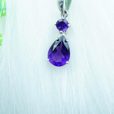 Mặt dây chuyền thạch anh tím Amethyst tự nhiên kiểu giọt nước