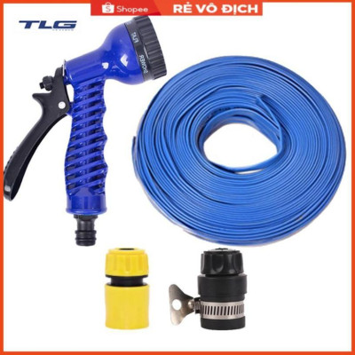 Bộ dây tăng áp 3 lần vòi xịt nước rửa xe, tưới cây loại 20m (cút nhựa nối nhựa đen 713-2) 206843