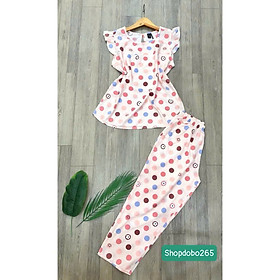 Đồ bộ nữ,đồ ngủ mặc nhà lửng 9 tấc tay cánh tiên vải lanh BL 52 họa tiết dễ thương size 51-70kg.