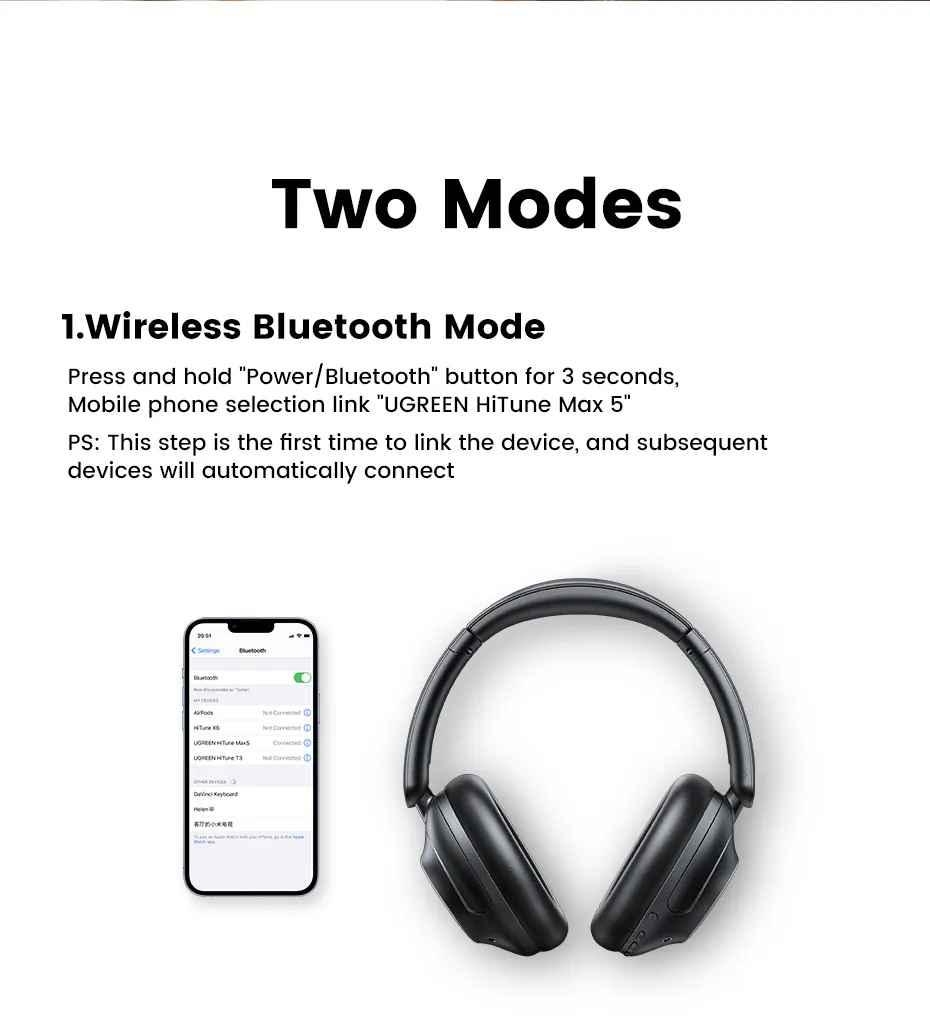 Ugreen UG15809HP202TK HiRes DNN HiTune Max5 Hybrid Active Noise Cancelling tai nghe chụp OnEar bluetooth chống ồn màu trắng 43dB ANC pin 90h tặng cáp sạc type c và cáp 3.5mm - HÀNG CHÍNH HÃNG