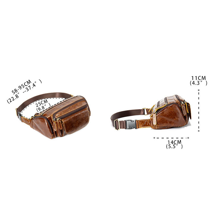 Túi bao tử nam da bò cao cấp BHM8355 Nhiều ngăn khóa kéo, bền bỉ, không bong tróc da