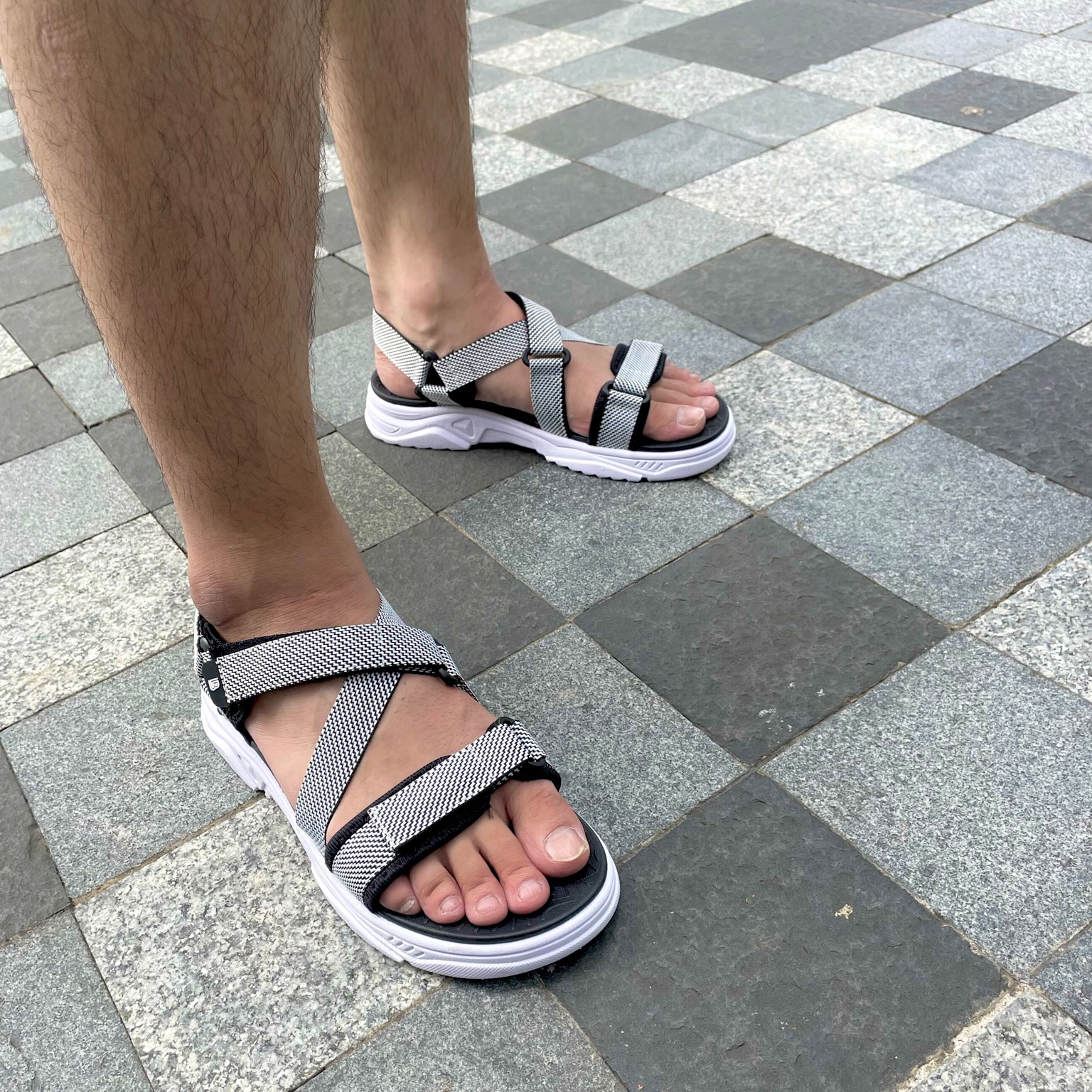 Giày Sandal Nam The Bily Quai Chéo Đôi - Đế Trắng Lót Đen Màu Trắng BLDTMD02