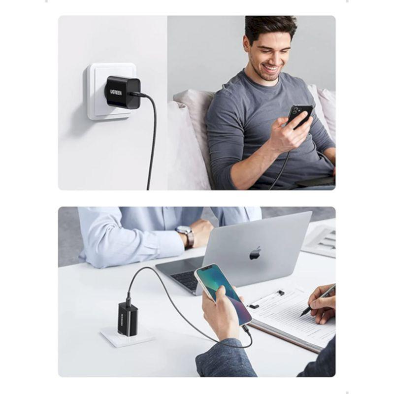 Ugreen UG50799CD137TK 20W bộ kit sạc nhanh PD và cáp USB type C ra Lightning MFI cho iPhone màu đen - HÀNG CHÍNH HÃNG
