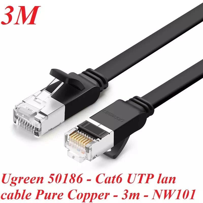 Ugreen UG50186NW101TK 3M màu Đen Cáp mạng LAN CAT 6 UTP dây dẹp - HÀNG CHÍNH HÃNG