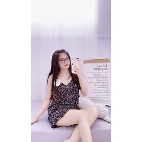 Đồ bộ nữ,đồ ngủ mặc nhà nữ đùi tầng vải lụa mango BN 58 họa tiết hoa nhí dễ thương size đại 58-65kg