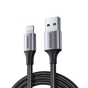 Ugreen UG60156US291TK 1M màu đen cáp Usb ra Lightning mạ nickel đầu bọc nhôm chống nhiễu có chíp MFI chính hãng - HÀNG CHÍNH HÃNG