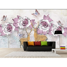 Tranh dán tường 3d,TRANH HOA 3D DÁN TƯỜNG CAO CẤP, Tranh hoa 3D, tranh lụa 3D dán tường,tranh dán tường phòng khách 3D PVP-TS1368.
