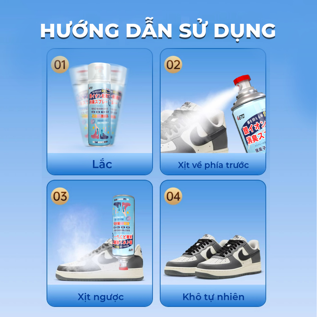 Chai xịt khử mùi giày dép NaNo Bạc khử vi khuẩn 99% loại bỏ mùi hôi giày dép Mũ Bảo Hiểm mùi hôi chân nhanh chóng, tiện lợi