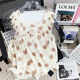 Bộ đồ ngủ 1241 đũi cotton mát nhiều hoạ tiết dễ thương