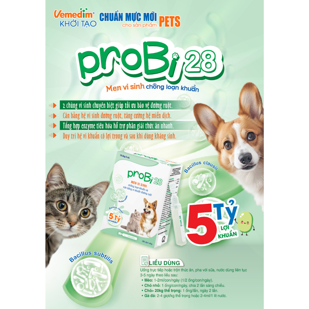 Men vi sinh hỗ trợ tiêu hóa cho chó mèo Vemedim Probi 28