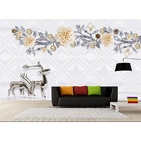 Tranh dán tường 3d,TRANH HOA 3D DÁN TƯỜNG CAO CẤP, Tranh hoa 3D, tranh lụa 3D dán tường,tranh dán tường phòng khách 3D PVP-TS035