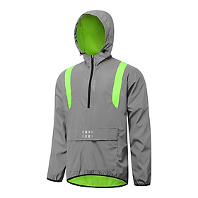 Wosawe Men Reflective Cycling Jacket Windproof Hooded Bike Jacket Coat for Running Hiking Walking Night Safety Jacket