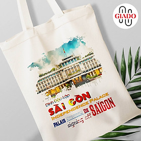 Túi canvas GIADO, túi vải bố, túi tote mẫu Sài Gòn dinh độc lập