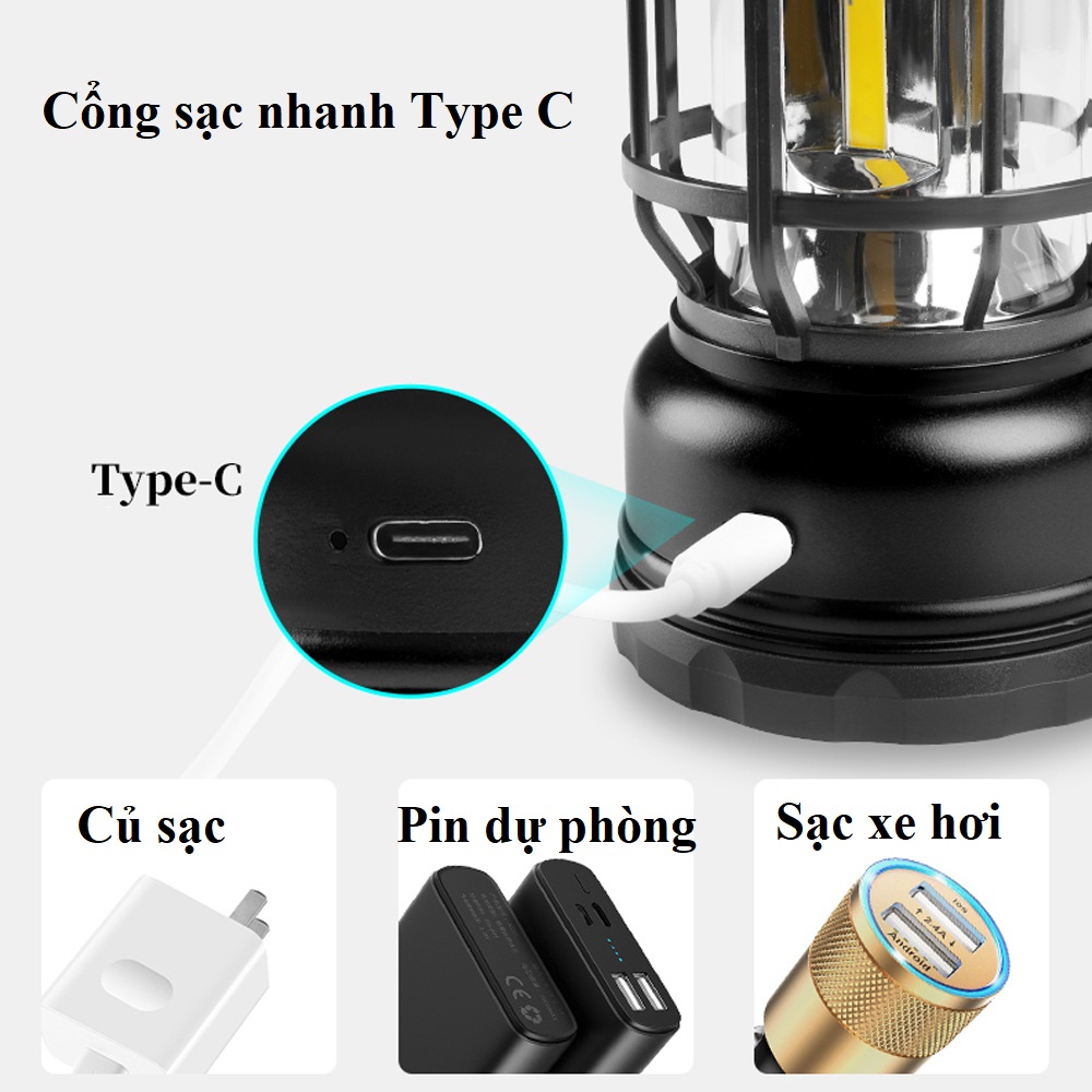 Đèn Tích Điện, Đèn Cắm Trại, Đèn Dã Ngoại Du Lịch Sạc USB Tiện Lợi